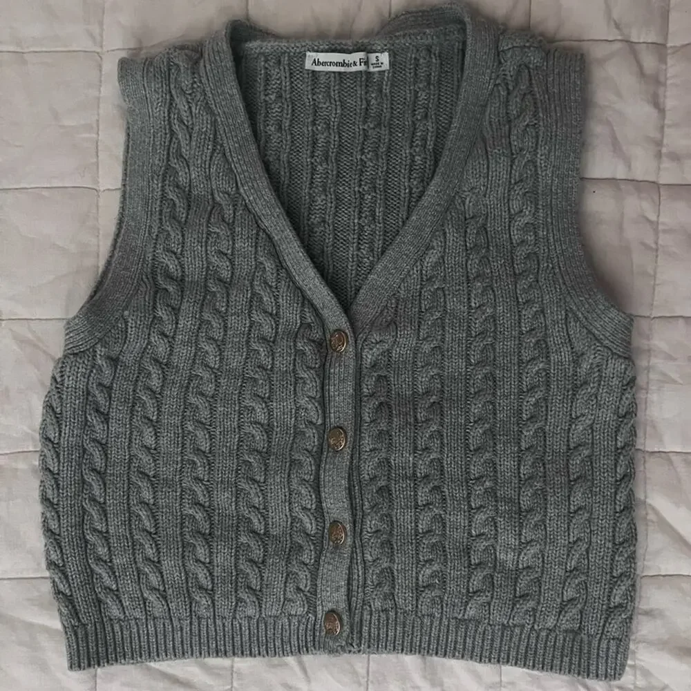 A&F Mara Cable Knit Gold Button Down Sweater Academia Preppy Old Money - Small - Picture 4 of 10